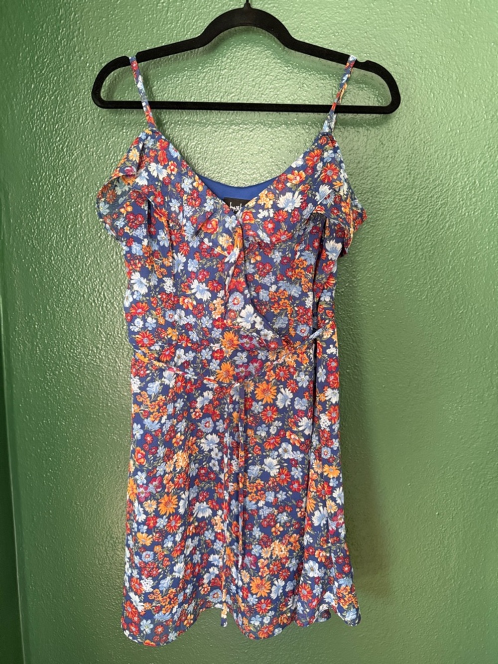 by & by Blue Floral Mini Dress with Red, Yellow & White Flowers